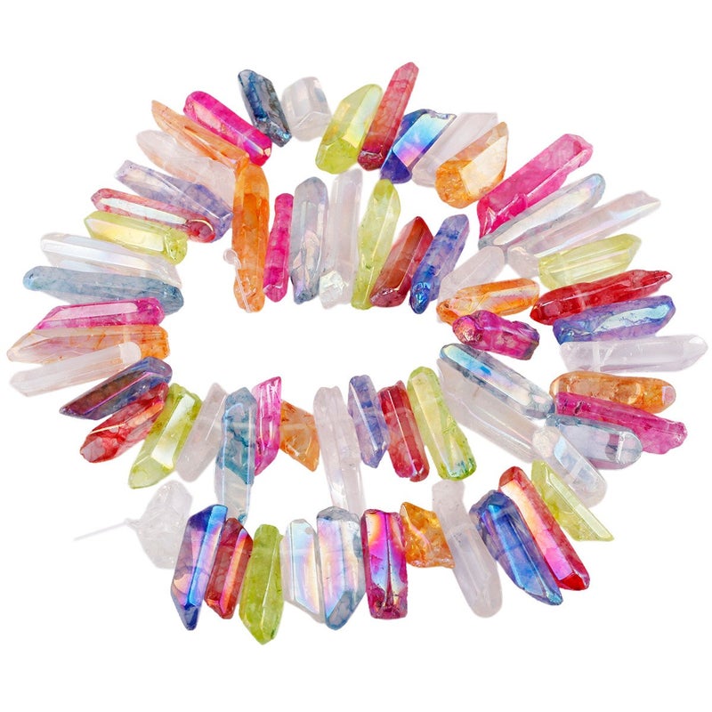 SUNYIK Multicolor Titanium Coated Crystal Points Quartz Sticks Spikes Point Beads 15 inch Strand Drilled - Image 1